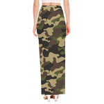 Army Green Camouflage Print High Slit Maxi Skirt