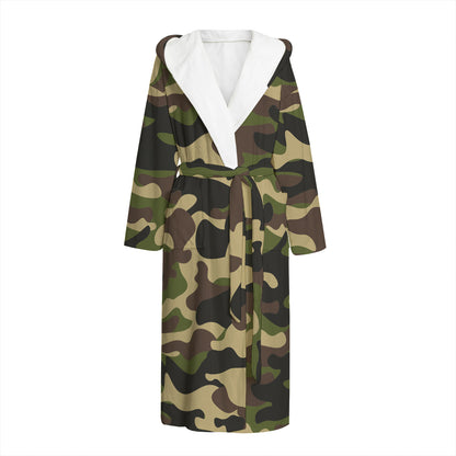 Army Green Camouflage Print Hooded Bathrobe