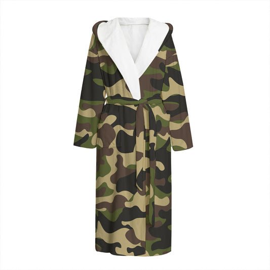Army Green Camouflage Print Hooded Bathrobe