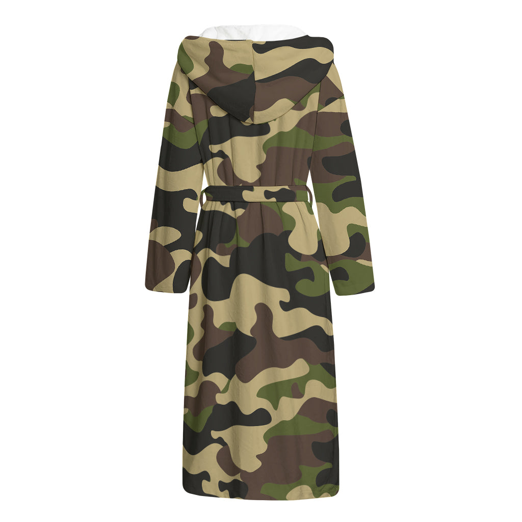 Army Green Camouflage Print Hooded Bathrobe