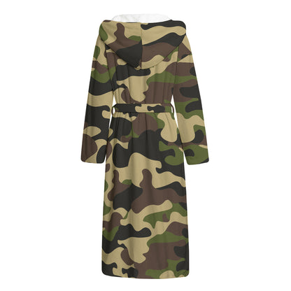 Army Green Camouflage Print Hooded Bathrobe