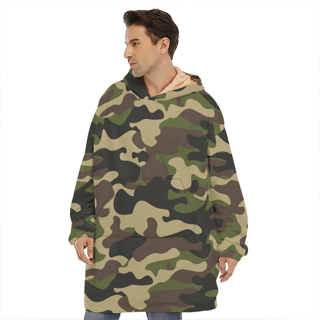 Army Green Camouflage Print Hoodie Blanket