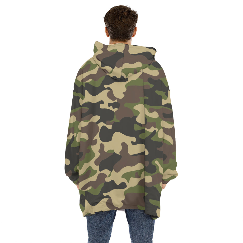 Army Green Camouflage Print Hoodie Blanket
