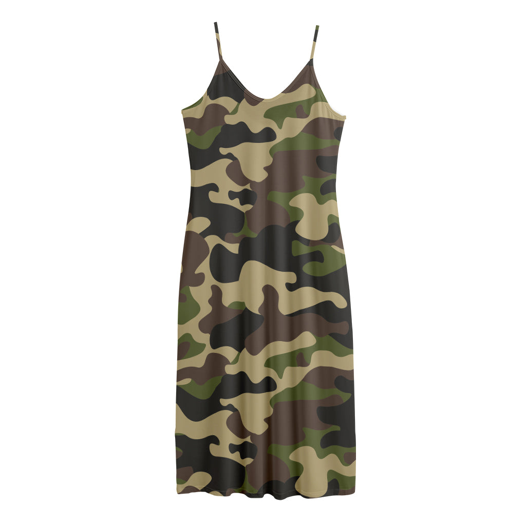 Army Green Camouflage Print Jersey Midi Cami Dress
