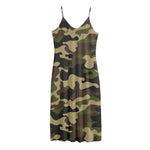 Army Green Camouflage Print Jersey Midi Cami Dress