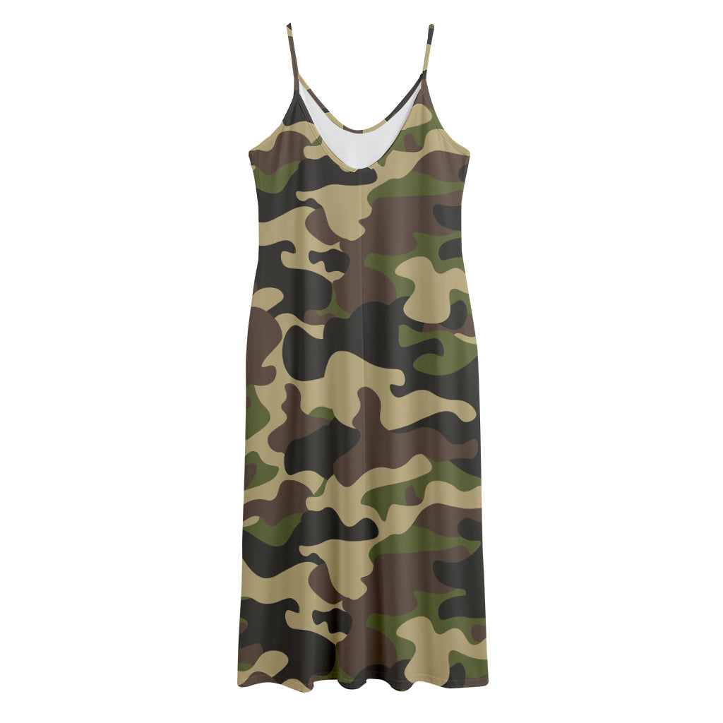 Army Green Camouflage Print Jersey Midi Cami Dress