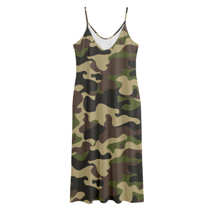 Army Green Camouflage Print Jersey Midi Cami Dress