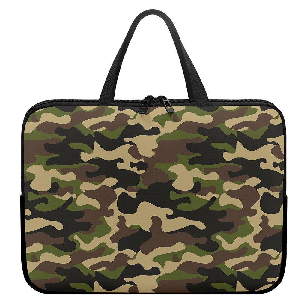 Army Green Camouflage Print Laptop Sleeve With Handle