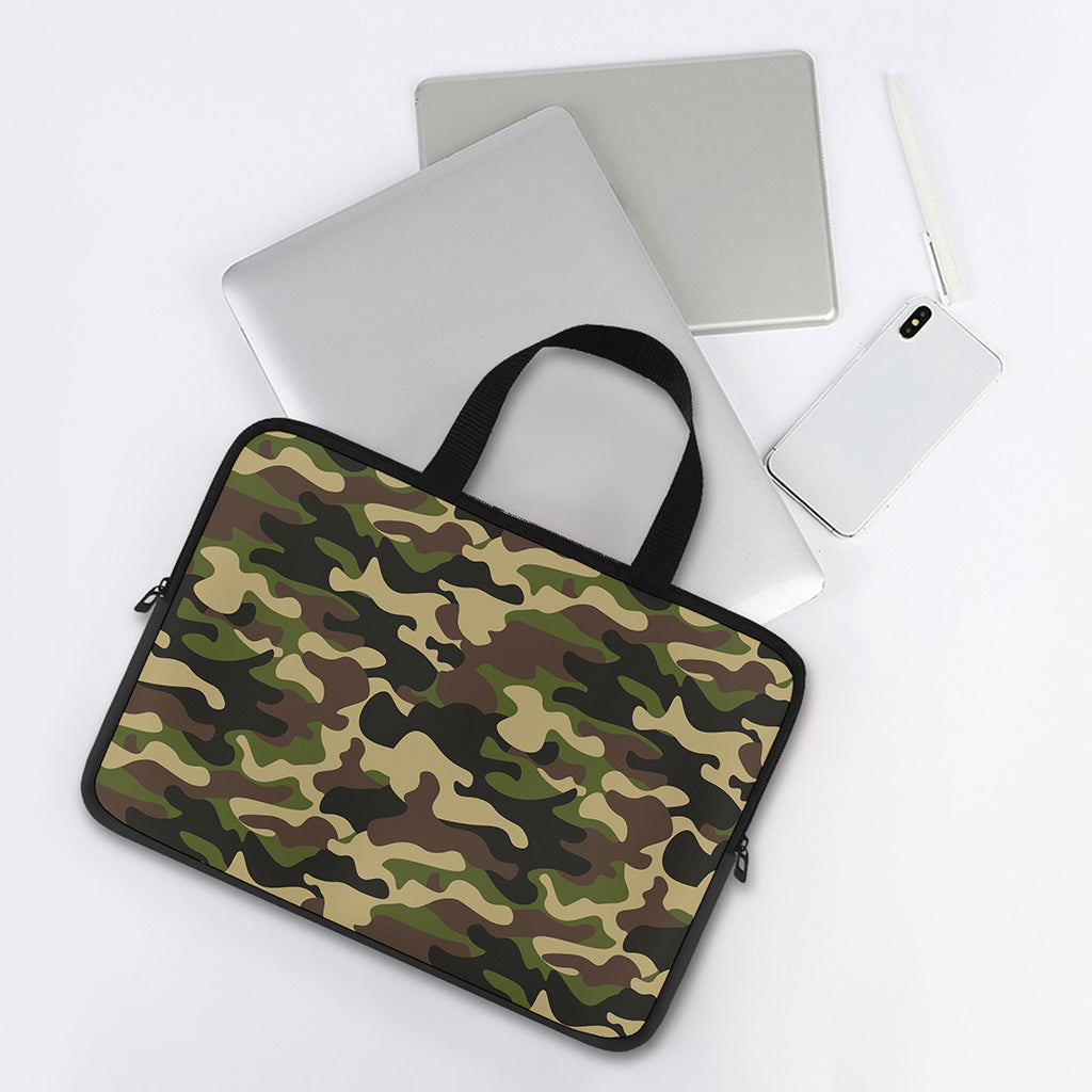 Army Green Camouflage Print Laptop Sleeve With Handle