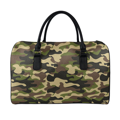 Army Green Camouflage Print Leather Duffle Bag