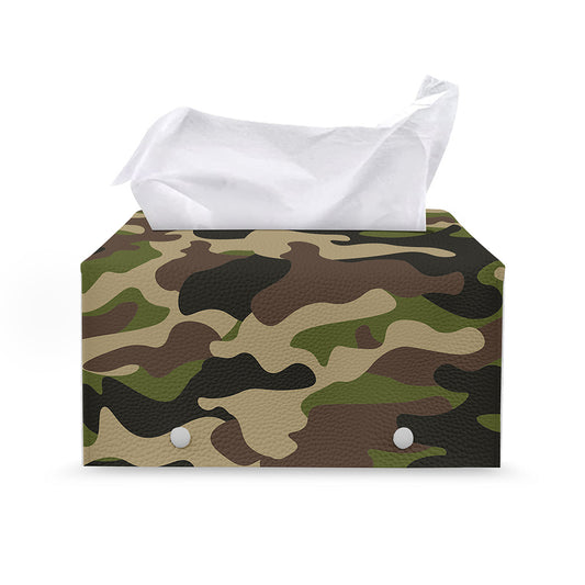 Army Green Camouflage Print Leather Tissue Box Cover