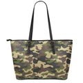 Army Green Camouflage Print Leather Tote Bag With Zipper
