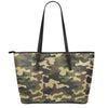 Army Green Camouflage Print Leather Tote Bag