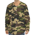 Army Green Camouflage Print Long Sleeve Baseball Jersey