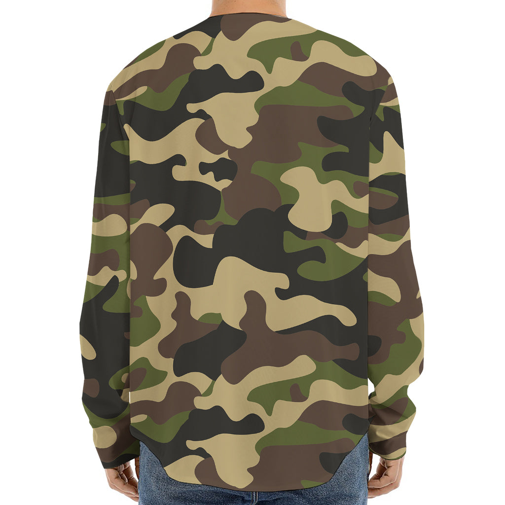 Army Green Camouflage Print Long Sleeve Baseball Jersey
