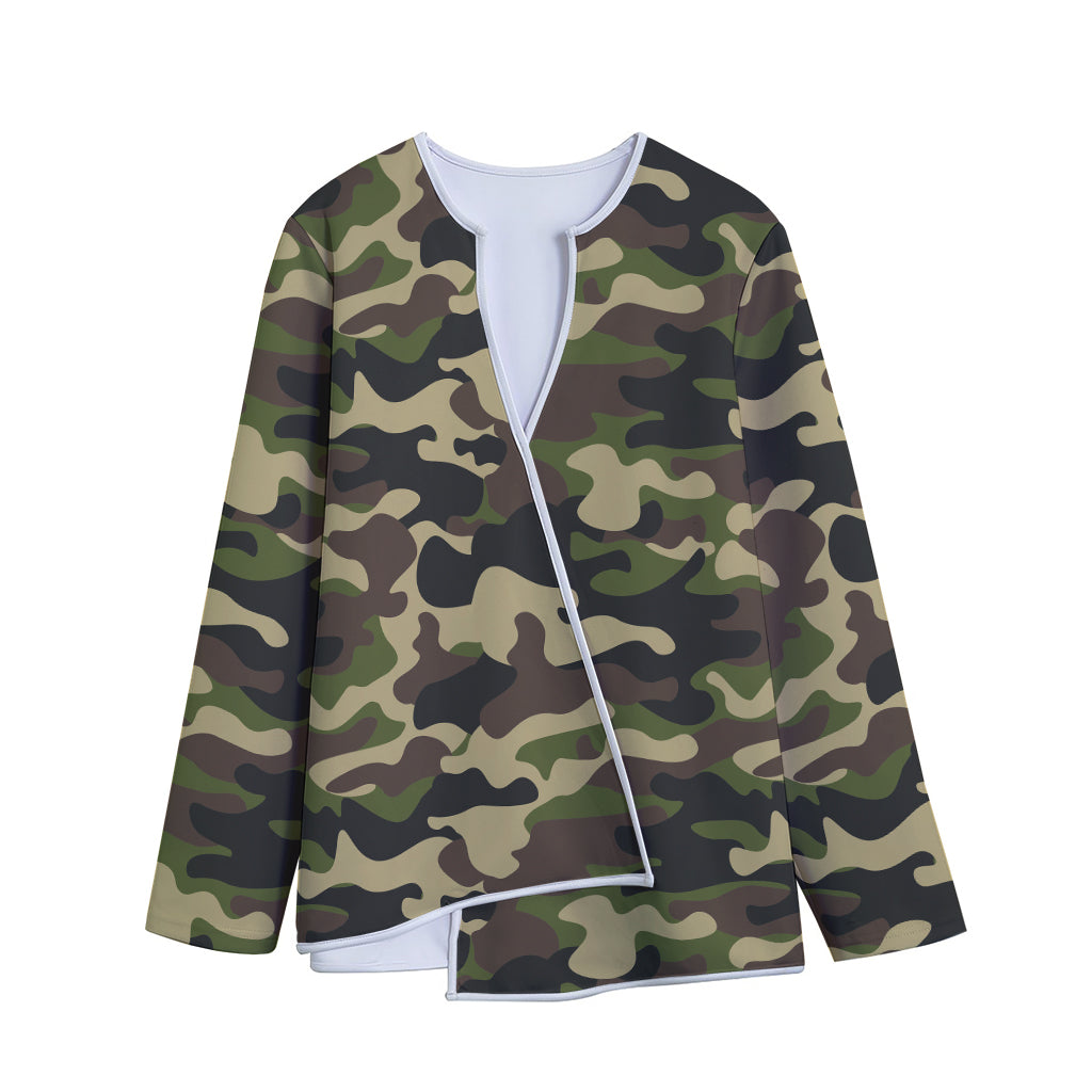 Army Green Camouflage Print Long Sleeve Short Coat