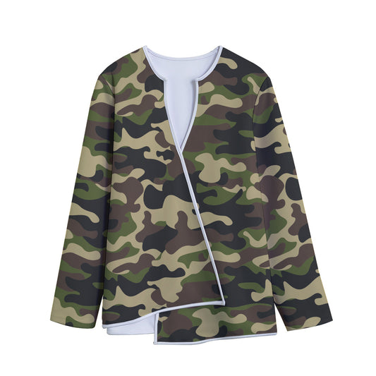 Army Green Camouflage Print Long Sleeve Short Coat