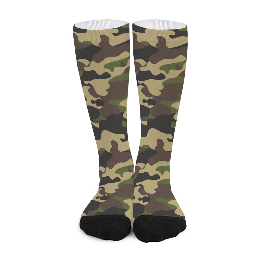 Army Green Camouflage Print Long Socks