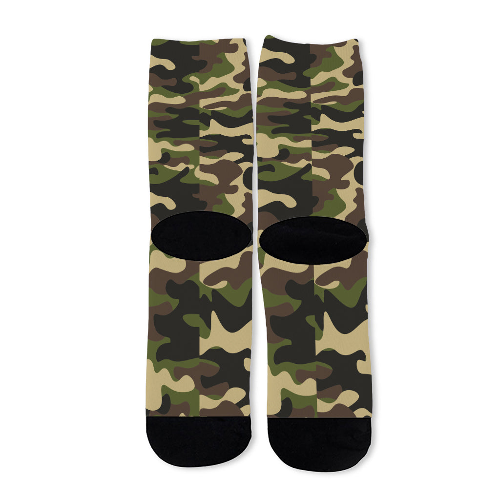 Army Green Camouflage Print Long Socks