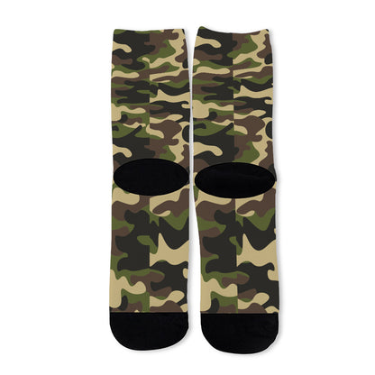Army Green Camouflage Print Long Socks