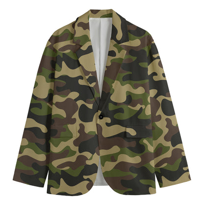 Army Green Camouflage Print Men's Blazer