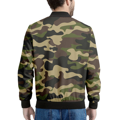 Army Green Camouflage Print Men's Bomber Jacket