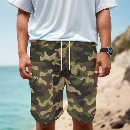 Army Green Camouflage Print Men's Cargo Shorts
