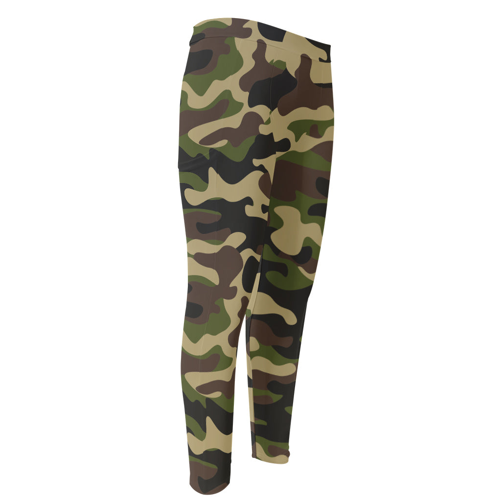 Army Green Camouflage Print Men's Compression Pants