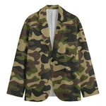 Army Green Camouflage Print Men's Cotton Blazer