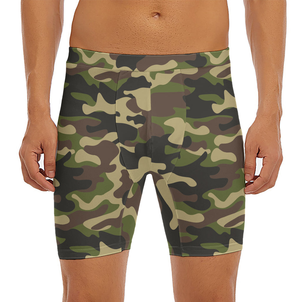 Army Green Camouflage Print Men's Long Boxer Briefs
