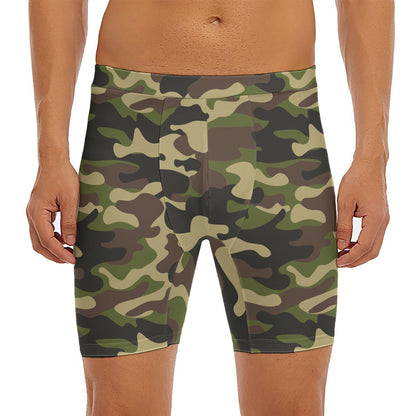 Army Green Camouflage Print Men's Long Boxer Briefs
