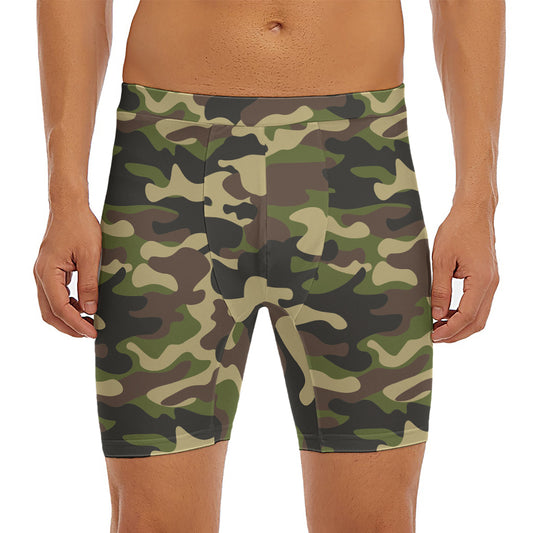 Army Green Camouflage Print Men's Long Boxer Briefs