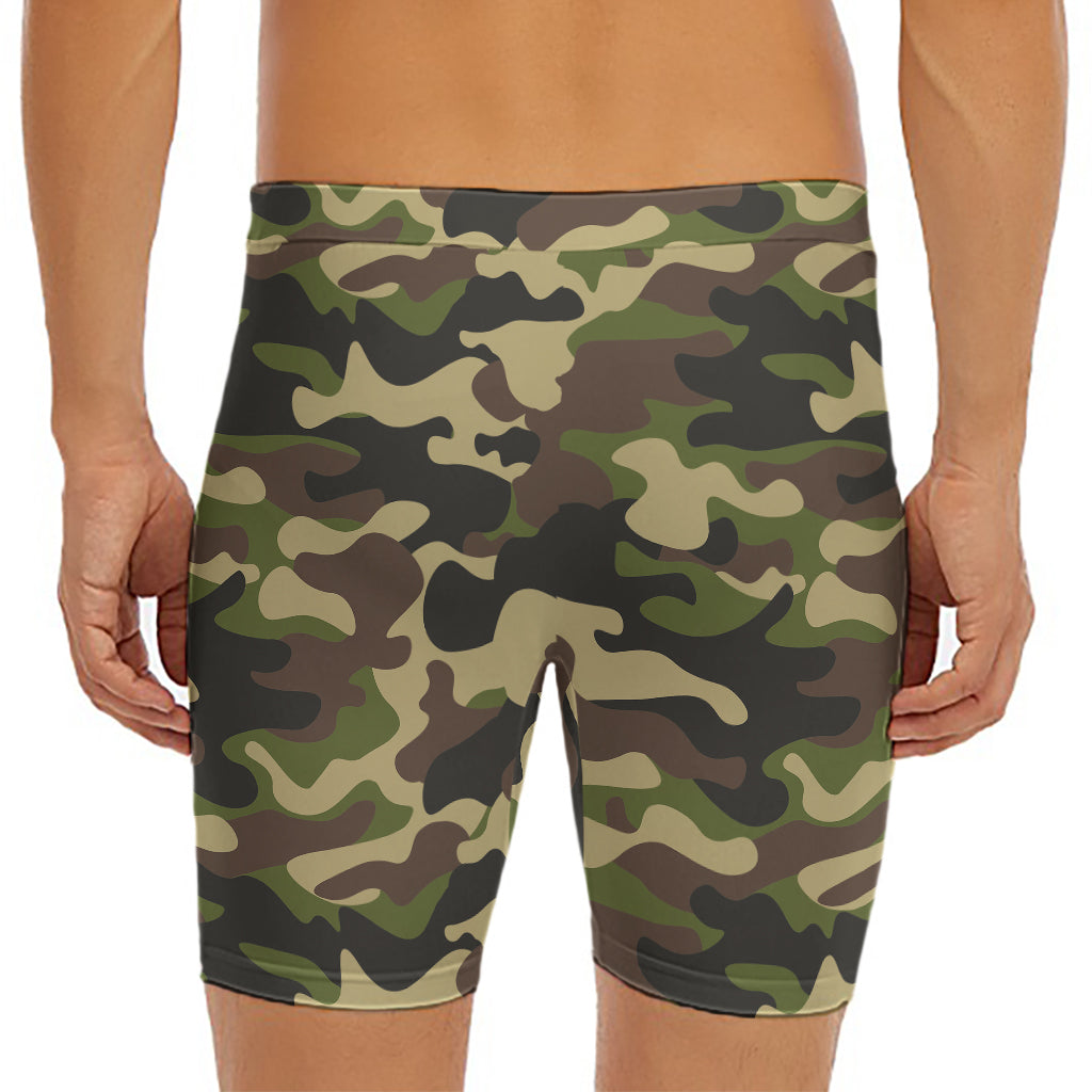 Army Green Camouflage Print Men's Long Boxer Briefs