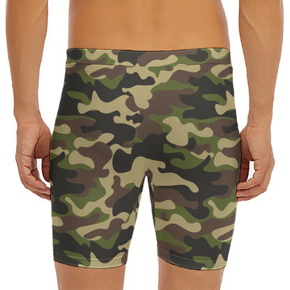 Army Green Camouflage Print Men's Long Boxer Briefs