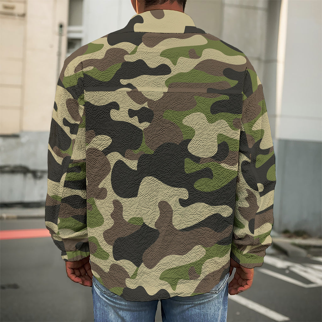 Army Green Camouflage Print Men's Shirt Jacket