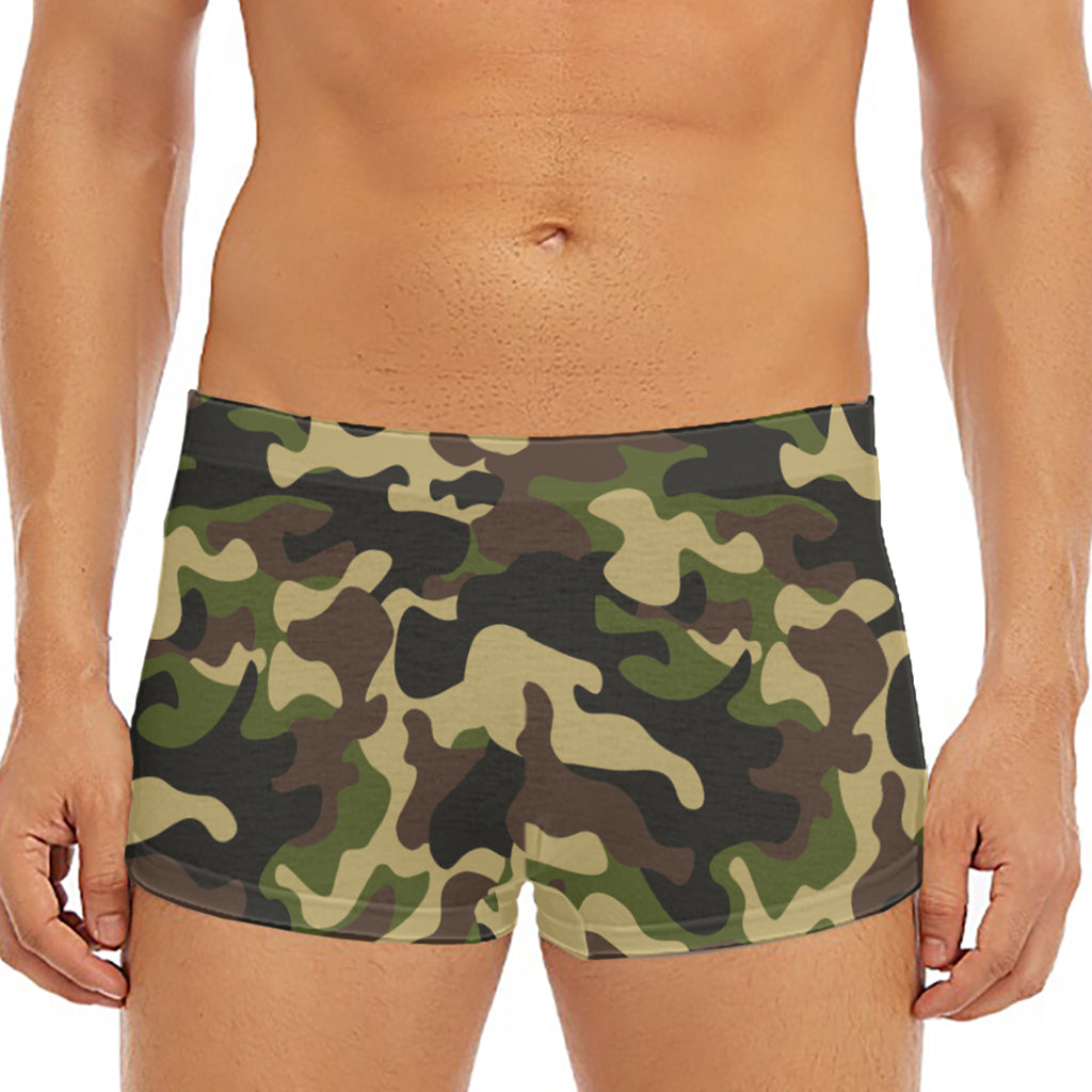 Army Green Camouflage Print Men's Short Boxer Briefs