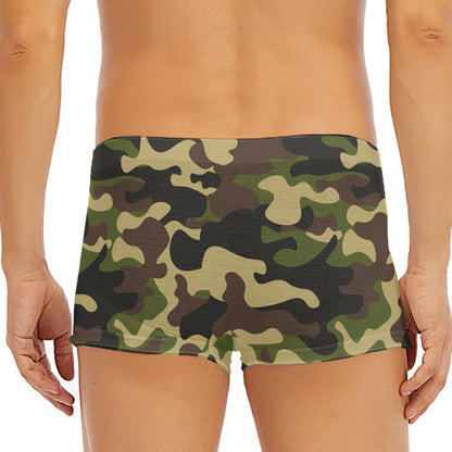 Army Green Camouflage Print Men's Short Boxer Briefs