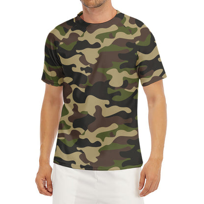 Army Green Camouflage Print Men's Short Sleeve Rash Guard