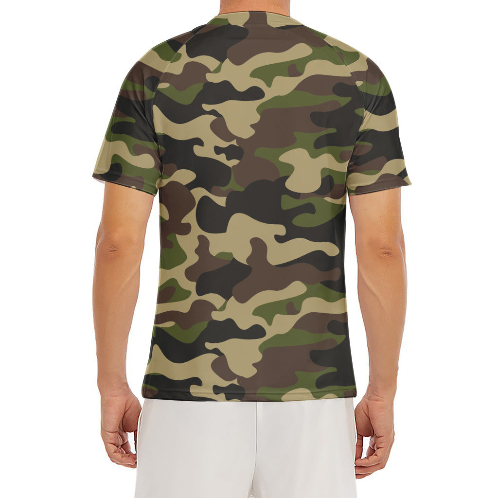 Army Green Camouflage Print Men's Short Sleeve Rash Guard