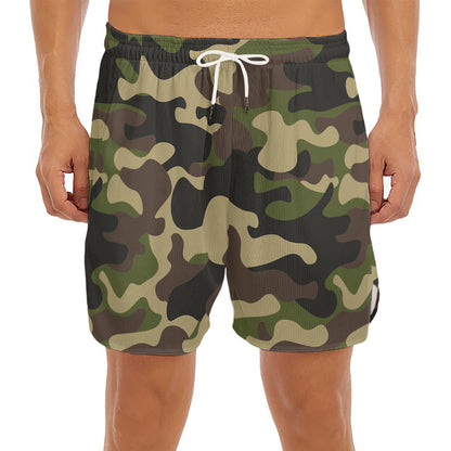 Army Green Camouflage Print Men's Split Running Shorts