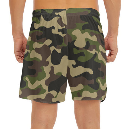 Army Green Camouflage Print Men's Split Running Shorts