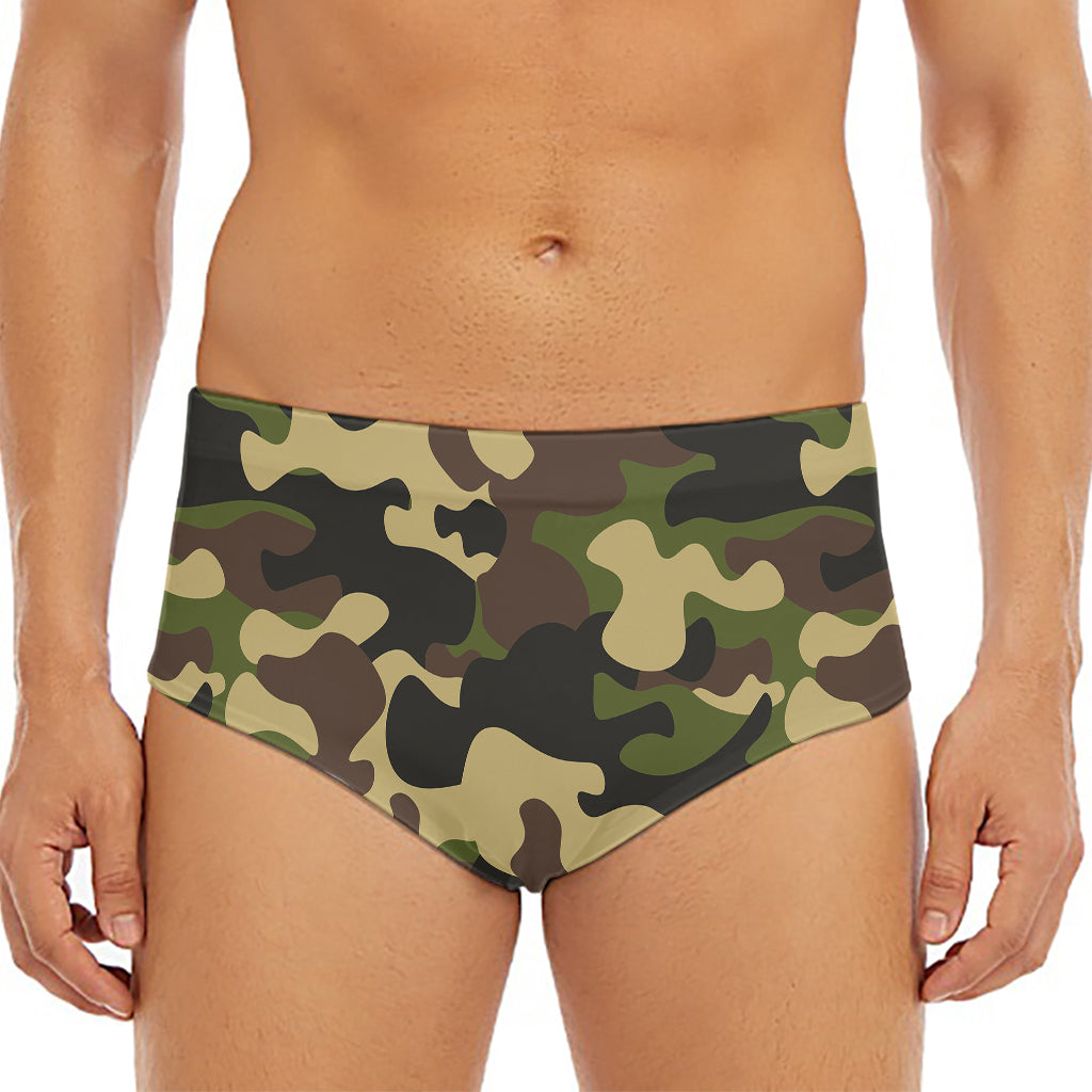 Army Green Camouflage Print Men's Triangle Swim Briefs
