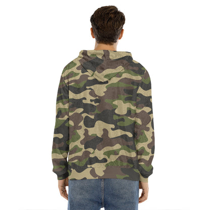 Army Green Camouflage Print Men's Velvet Pullover Hoodie