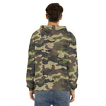 Army Green Camouflage Print Men's Velvet Pullover Hoodie