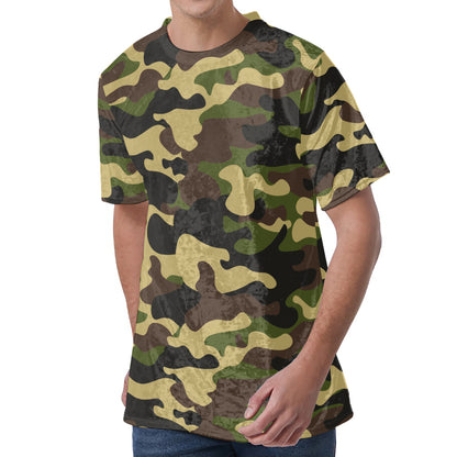 Army Green Camouflage Print Men's Velvet T-Shirt