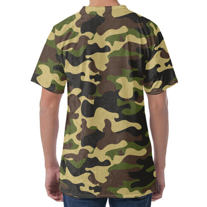 Army Green Camouflage Print Men's Velvet T-Shirt