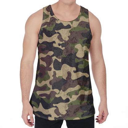 Army Green Camouflage Print Men's Velvet Tank Top