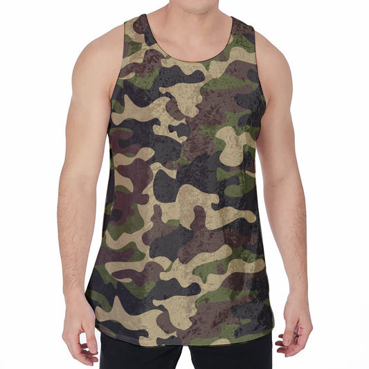 Army Green Camouflage Print Men's Velvet Tank Top