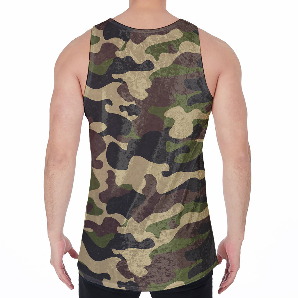 Army Green Camouflage Print Men's Velvet Tank Top