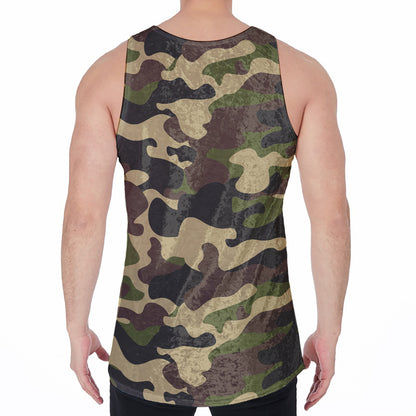 Army Green Camouflage Print Men's Velvet Tank Top